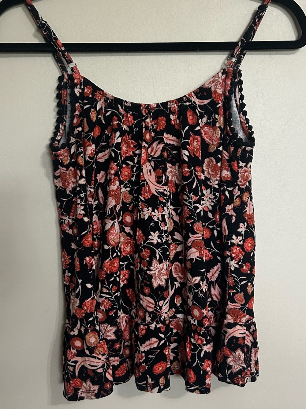 Black Floral Spaghetti Strap Camisole Pink Coral Size XS Boho - Picture 3 of 8